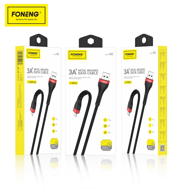 X82 1M Metal Head Braided Cable (3A) IPHONE